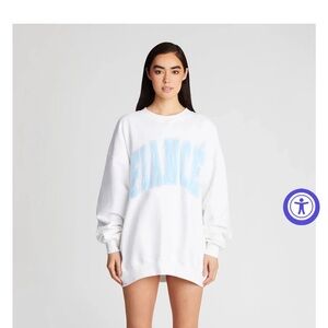 Oversized White Sweatshirt with Light Blue 'FIANCÉ' Graphic